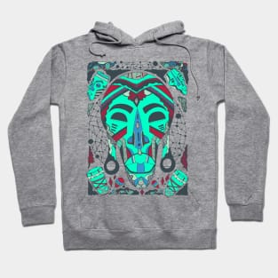 Teal Tribal African Mask Hoodie